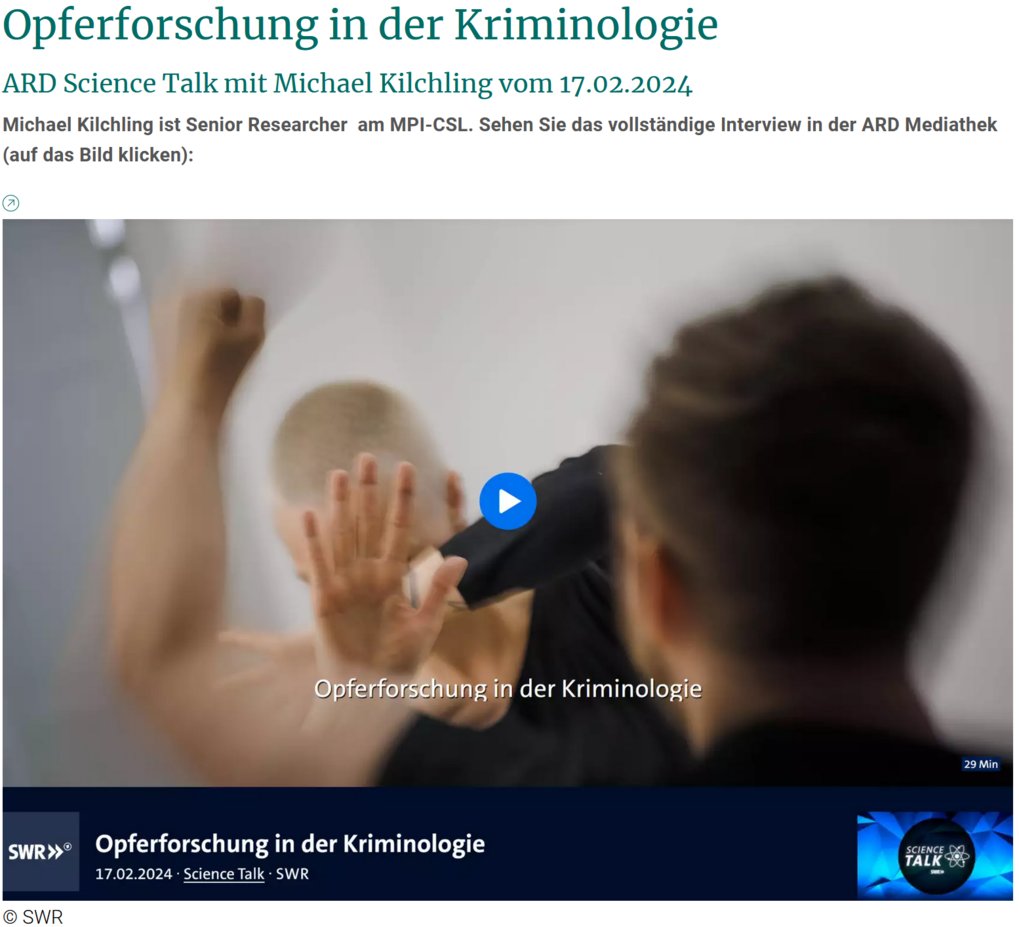 Opferforschung in der Kriminologie, ARD Science Talk mit Michael Kilchling vom 17.02.2024