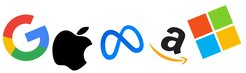 Logos der "Big 5" Techunternehmen Google, Apple, Meta, Amazon und Microsoft
